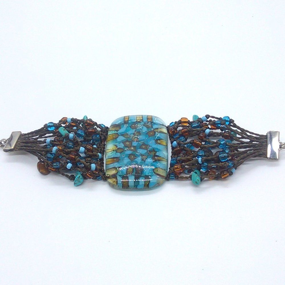 Acrylic Beaded Bracelet Blue Brown 6-8"
